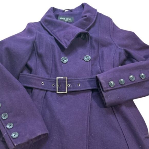 Black Rivet Dark Purple/EggPlant Wool Blend Belted Pea Coat, Size M. - Picture 5 of 10